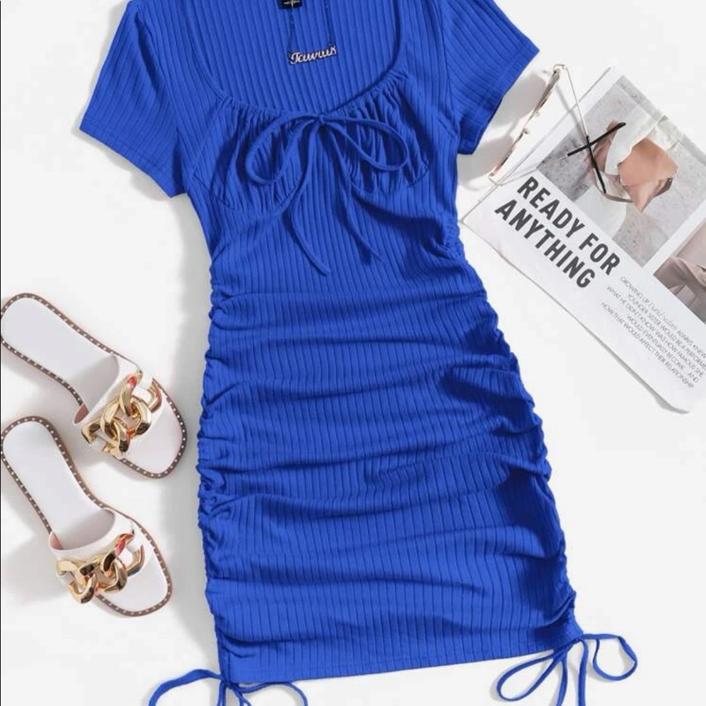Royal blue drawstring dress